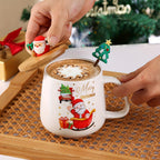 Creative Santa Claus Ceramic Mug with Lid Spoon Christmas Gift House Of Avana