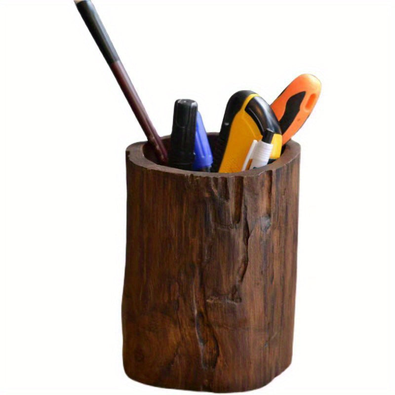 Pen Holder - Rustic Wood Small