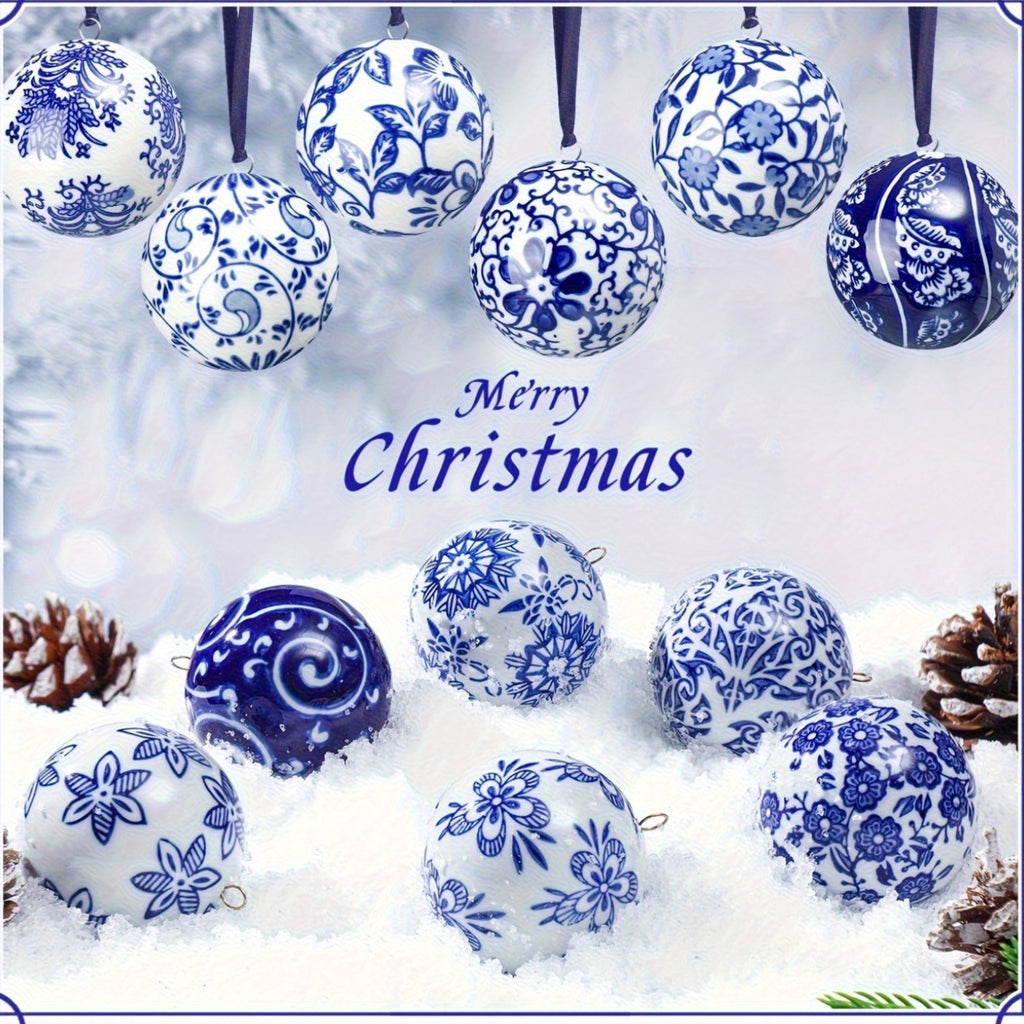 12 Christmas Ceramic Balls 2.4 Inch Blue and White Porcelain Chinese Style Decorations Wholesale Ceramic Hanging Decorative Ceramic Decorations Home Tree Decorative Christmas Party (Elegant Style), Seasonal Ornaments, Festive House Of Avana