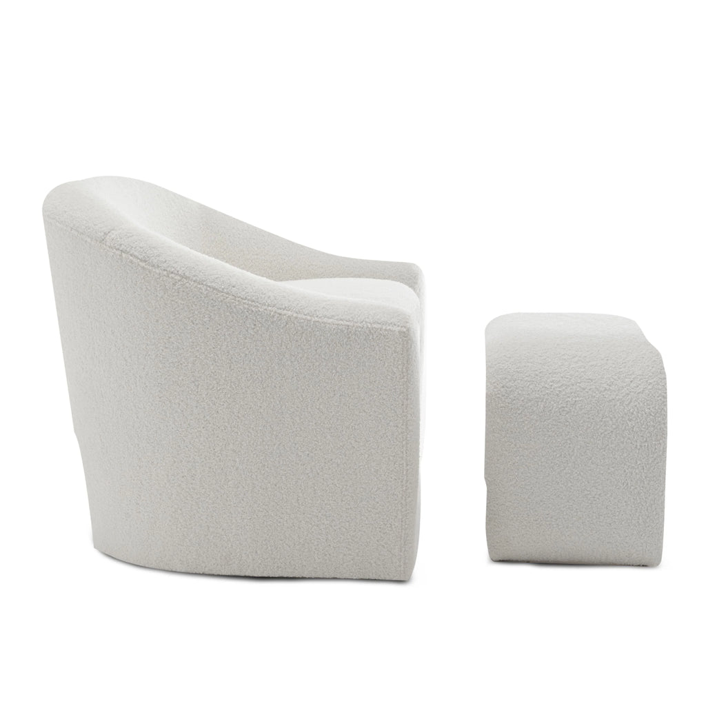 Teddy Boucle Fabric White Nicci Accent Chair with Footstool House Of Avana