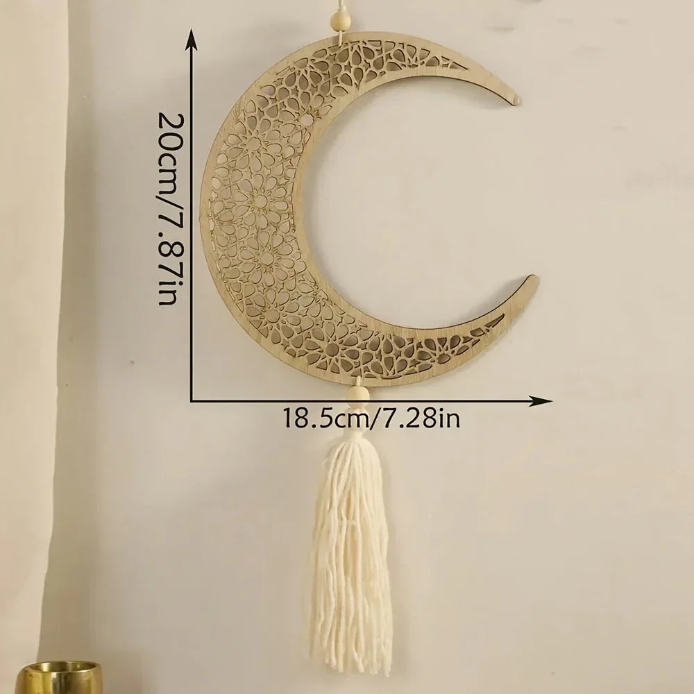 Necklace - Islamic Wooden Crescent Star Pendant