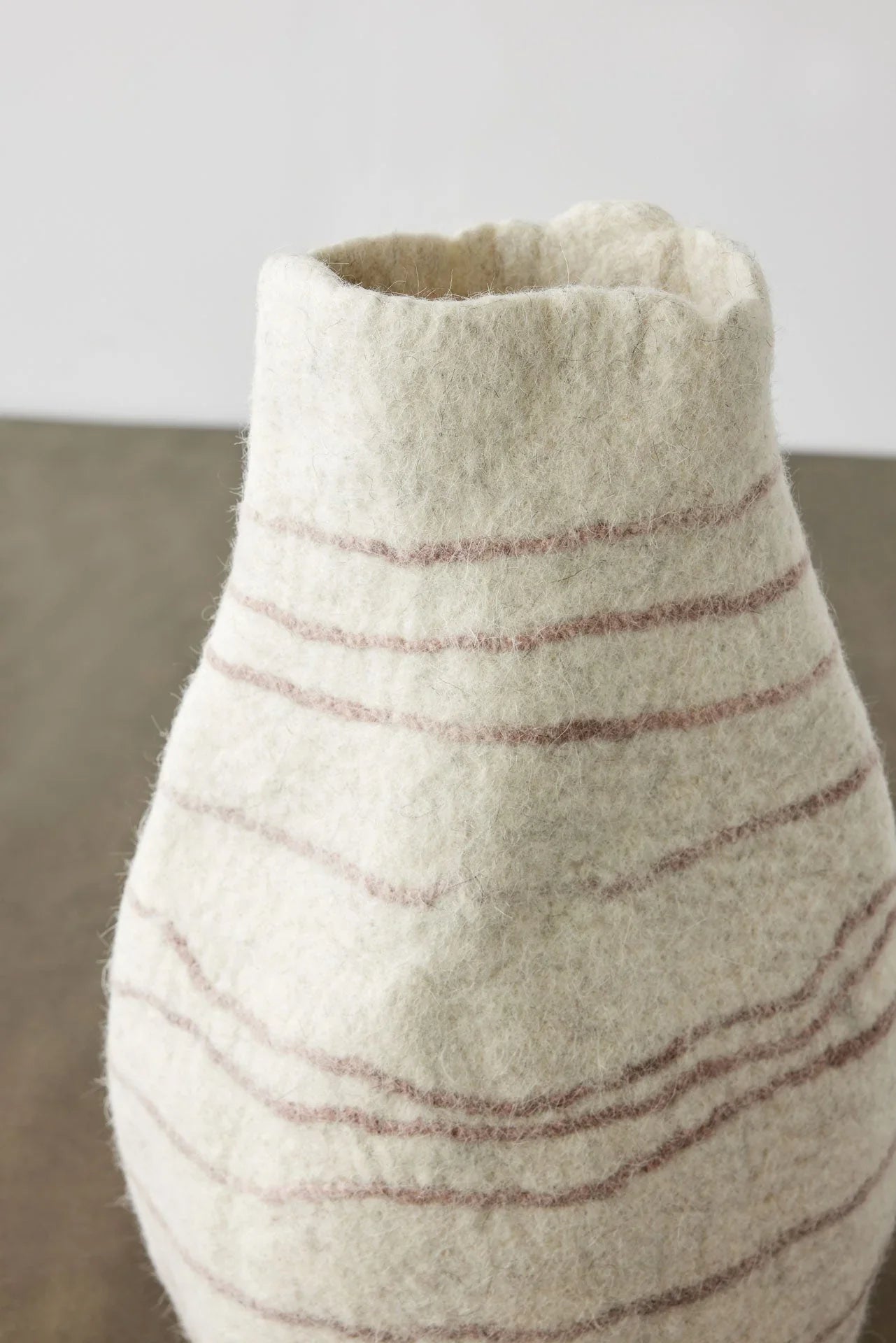 Tribal Lines Wool Ivory & Soft Stone Gourd Basket Kanju Interiors