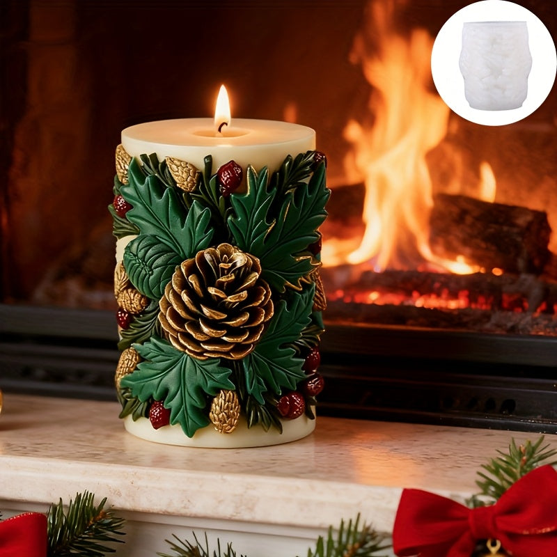 Christmas Holly Berry & Pinecone Silicone Mold - Realistic Leaf & Cone Texture, Easy Release DIY Candle/Soap/Resin Crafting Kit, Brown Tones for Homemade Holiday Candles, Tabletop Decor, Fireplace (Irregular Tree House Of Avana