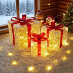 3pcs Set of Lighted Christmas Gift Boxes in Various Sizes - Festive Decor with Ribbon, Battery-Powered, Warm Glow, Suitable for Indoor/Outdoor Use, Perfect for Christmas Trees, Yards, and Home Decor House Of Avana
