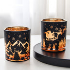 14oz Black Pillar Candle Holder - Vintage Glass Christmas Decor with Reindeer, Tree & Snowflake Designs - Perfect for Holiday Home & Living Room Ambiance House Of Avana
