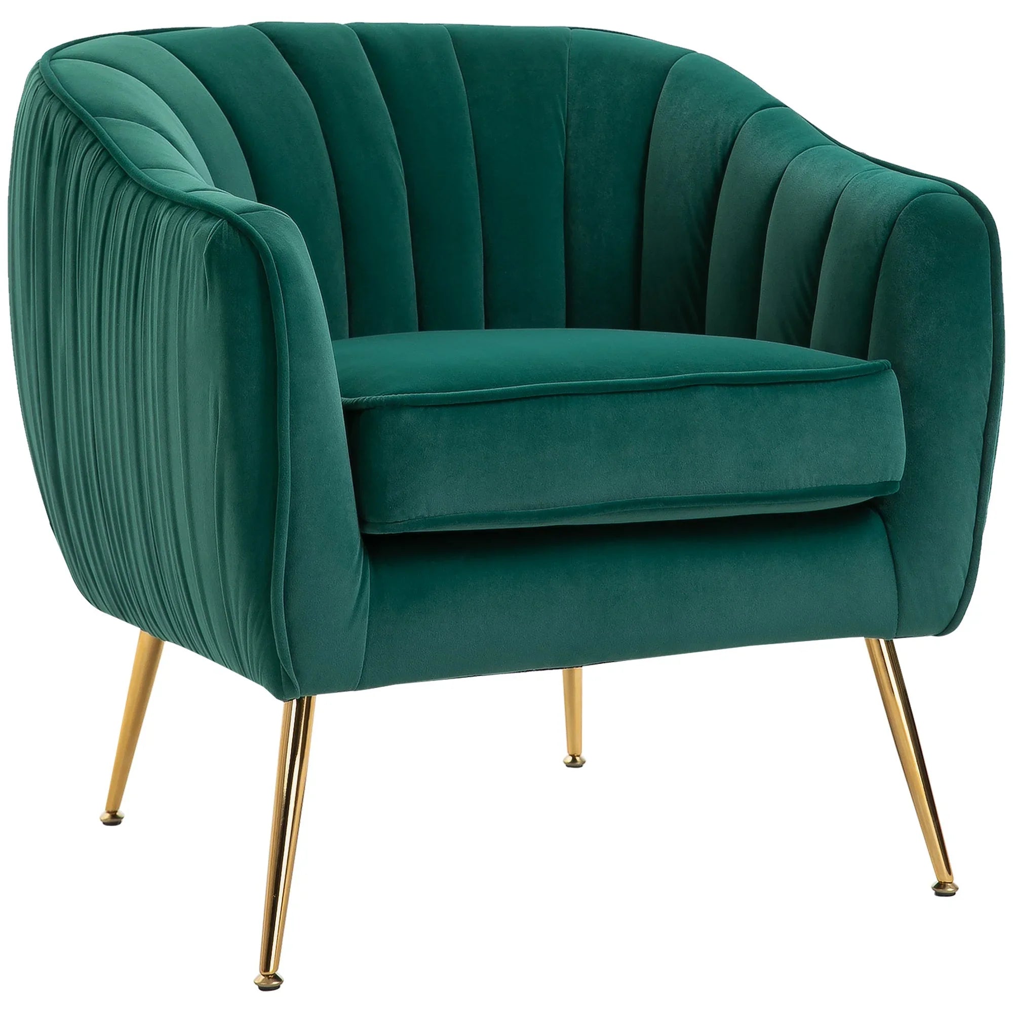 Velvet Tub chair, Luxury Accent Chair with Golden Metal Leg, Comfy Upholstered Armchair with Thick Padded Seat for Living Room, Green House Of Avana