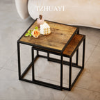 [2pcs Nordic Iron Art Tables] 2pcs Set, Minimalist Modern Nordic Iron Art Square Coffee Table and Side Tables for Living Room or Bedroom House Of Avana