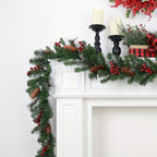 1pc Extra Long 274.32cm Artificial Garland with Heavy-Duty Plastic/Metal Frame - Realistic Pine Cones & Red Berry Clusters - Large Indoor/Outdoor Christmas Garland for Fireplace, Stairs, Doors, Mantle - All-Weather Durable Ga House Of Avana