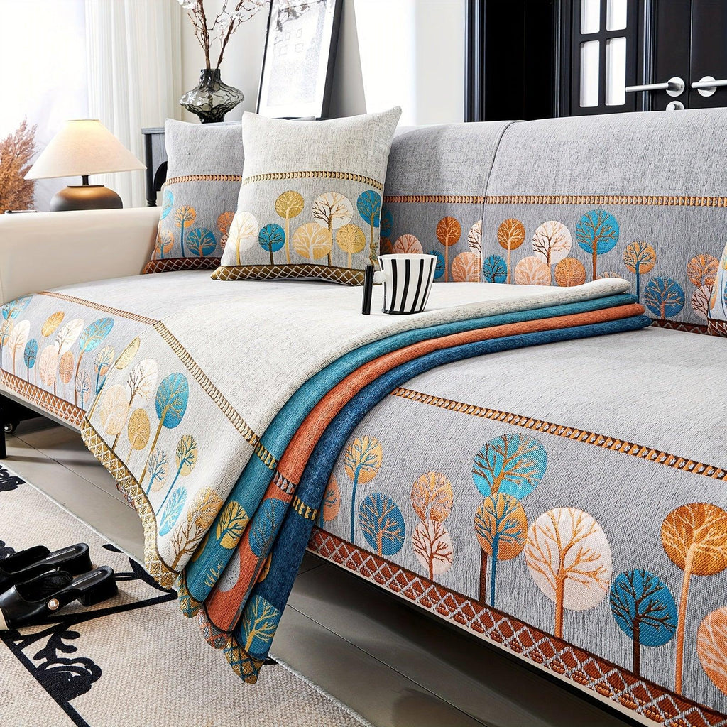 Pet Proof Couch Cover - Boho Chenille Sofa Cover with Tree Embroidery topspet