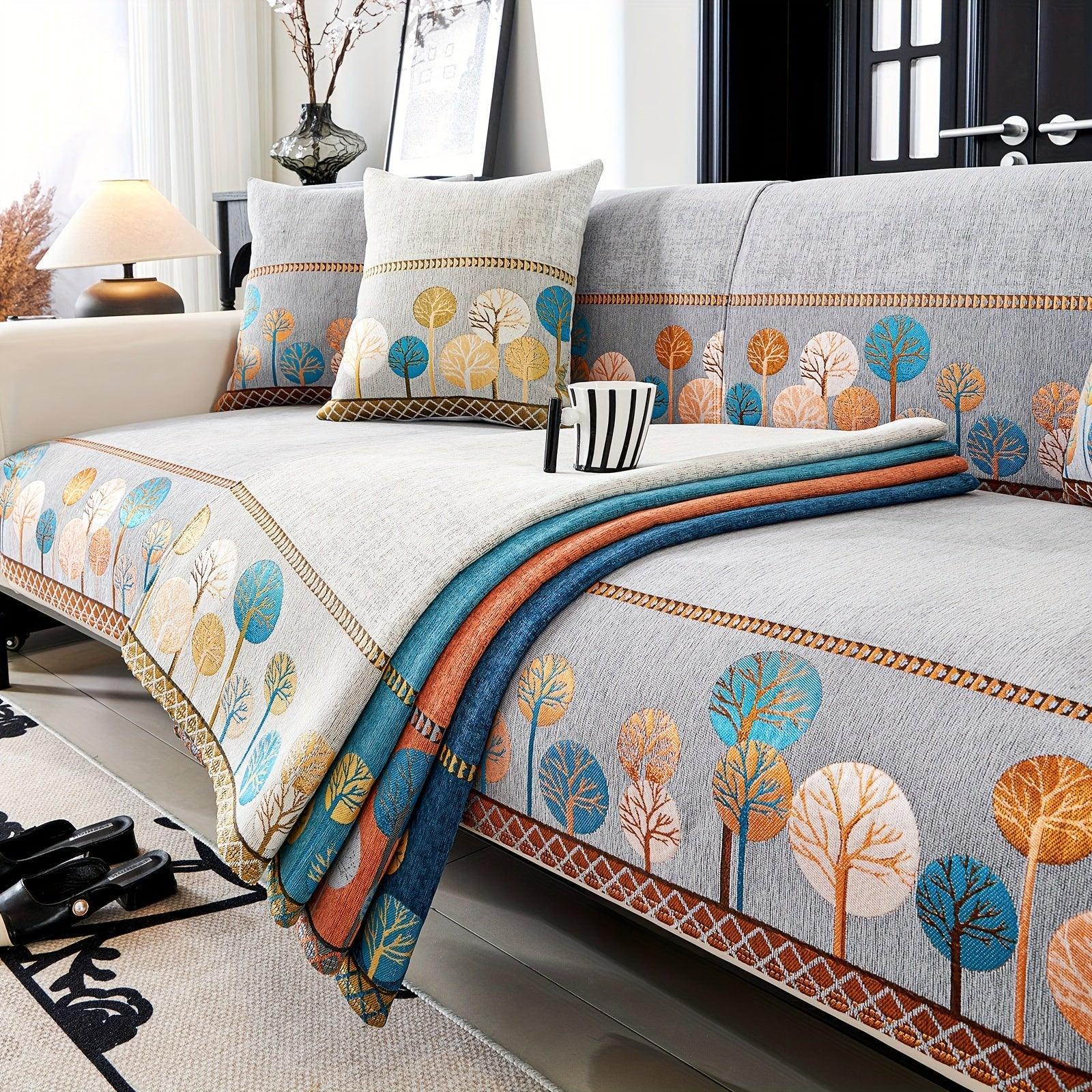 Pet Proof Couch Cover - Boho Chenille Sofa Cover with Tree Embroidery topspet