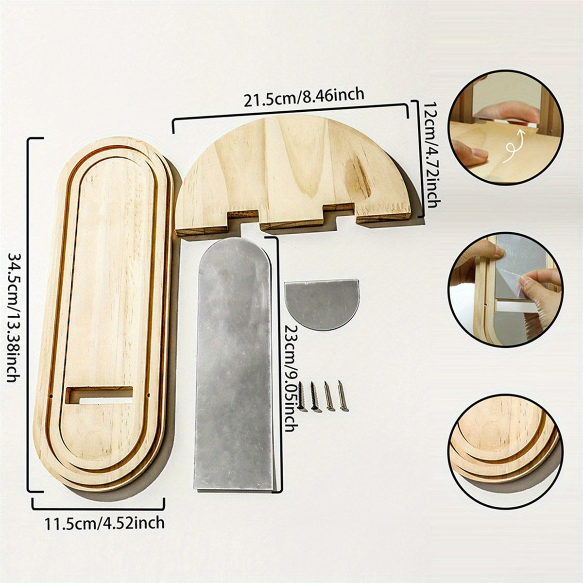 Bohemian Style Wall-Mounted Mirror Shelf with Oval Mirror - Space-Saving Storage Shelf with Decorative Top Shelf, Natural Wood Finish for Bathroom, Bedroom, Living Room - Space-Enhancing Home Decor Organizer, Easy Installatio House Of Avana