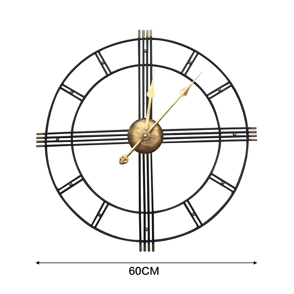 60cm Extra Large Metal Skeleton Wall Clock, European Retro Creative Wrought Iron Round Wall Clock Roman Numerals Silent Non Ticking Unique Unusual Clock, Outdoor Garden Clock, Perfect for Living Room, Bedroom, Kitchen, Garden House Of Avana