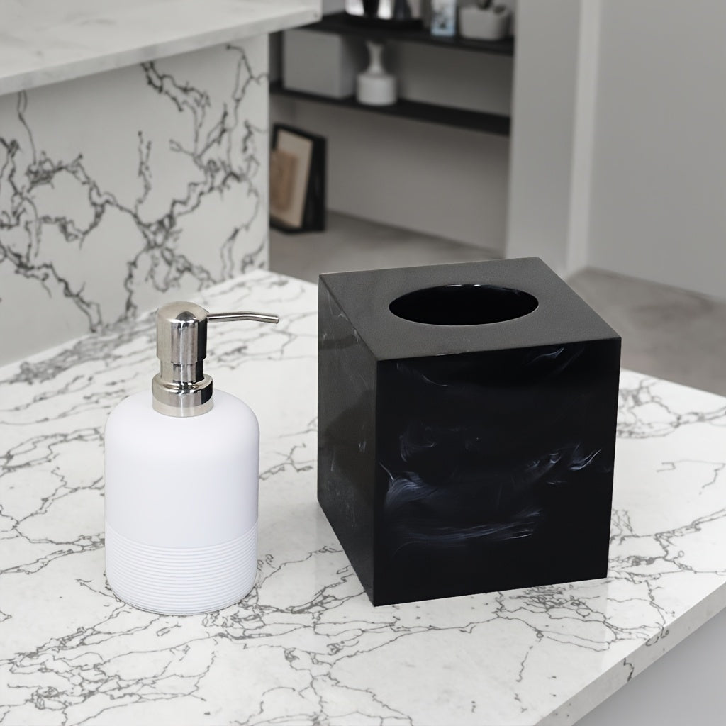 Resin Marble Pattern Tissue Box, Suitable for Hand Towels, Toilet Paper Rolls, etc., Can Be Placed in Bathroom, Living Room, Vanity Square Tissue Holder, Black Imitation Marble, White Imitation Marble House Of Avana