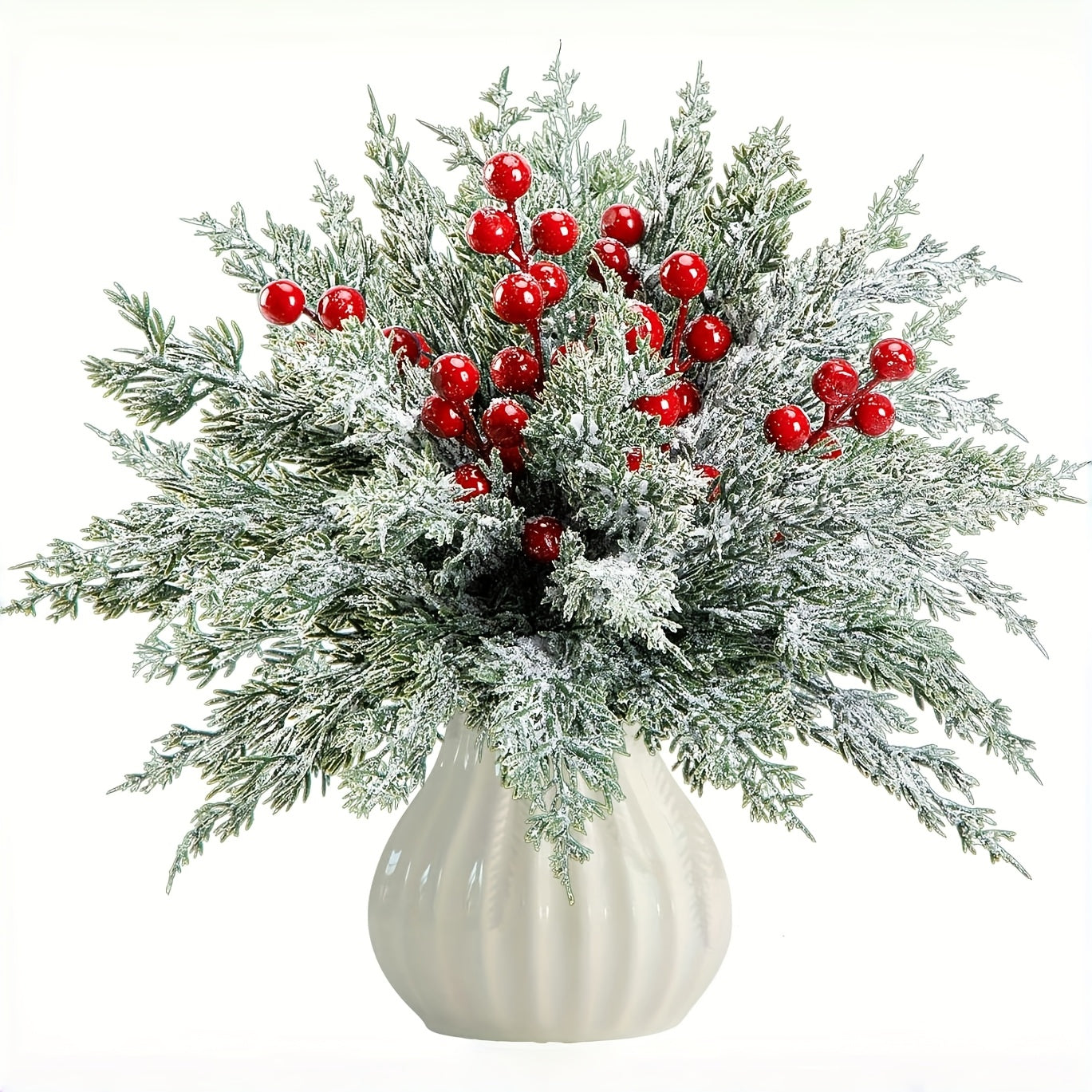 SHARKBEE 18pcs Artificial Pine Branches with Red Berry Picks 27.94cm Winter Christmas Greenery Fake Juniper Leaves Norfolk Pine Stems Needles for Craft Wreath Garland Vase House Of Avana
