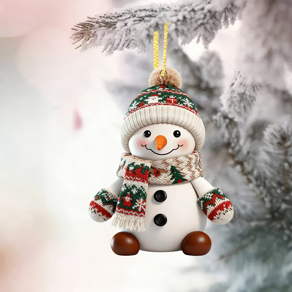 2pcs Snowman Christmas Tree Ornaments - Festive Snowman with Red & Scarf, Brown Eyes, Buttons - Artificial Wood Hanging Decor for Indoor/Outdoor Holiday, Christmas Tree Decorations, Christmas Decorations, Durable Holiday Deco House Of Avana