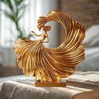 Metallic bronze ballet dancer statue, abstract modern pose, sculpted figurine - House of Avana