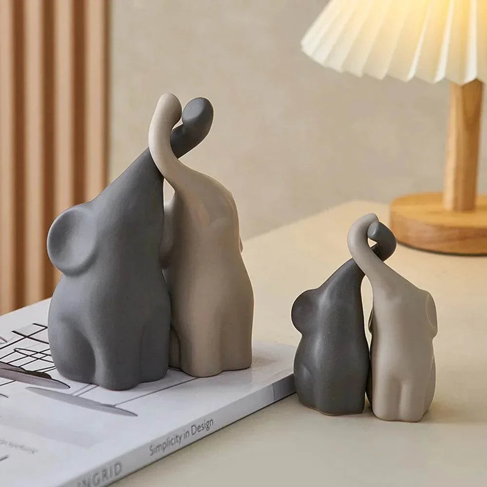 Abstract Ceramic Couple Elephant Statue - House Of Avana