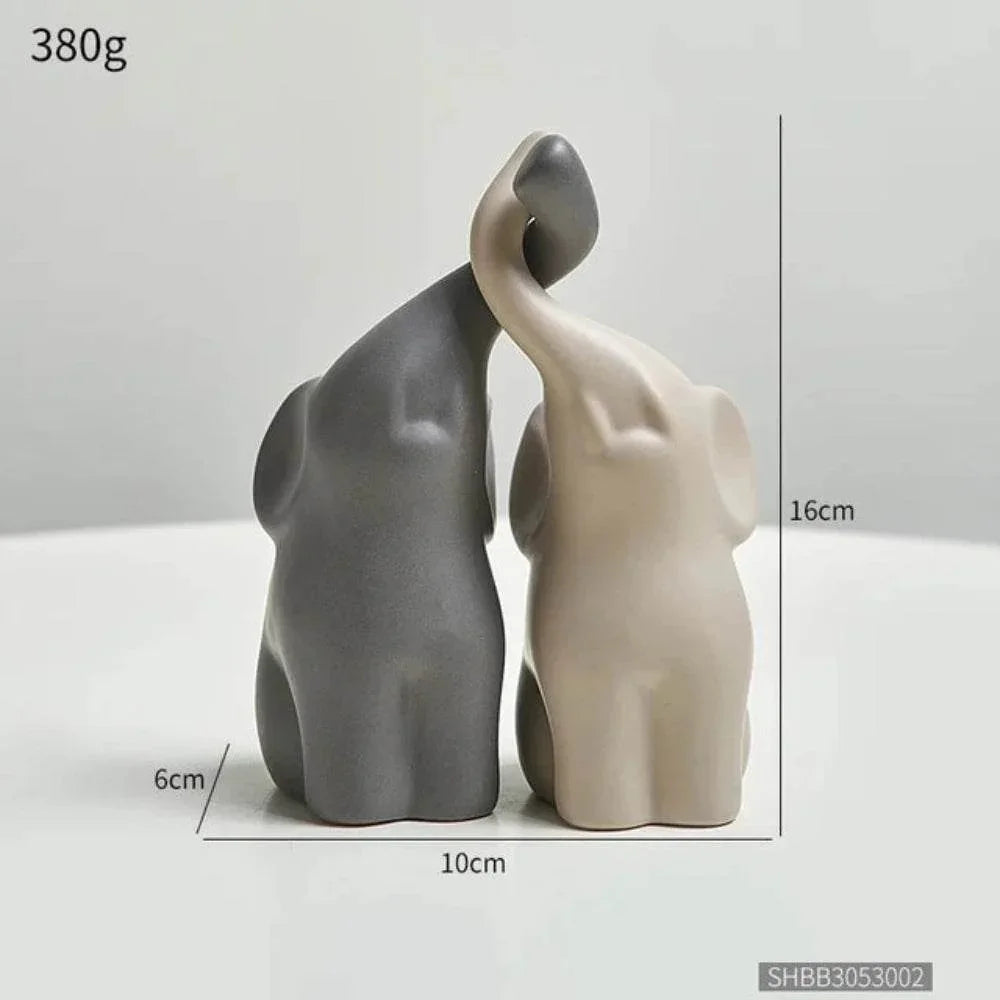 Abstract Ceramic Couple Elephant Statue - House Of Avana