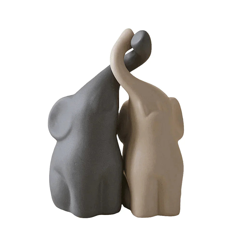 Abstract Ceramic Couple Elephant Statue - House Of Avana