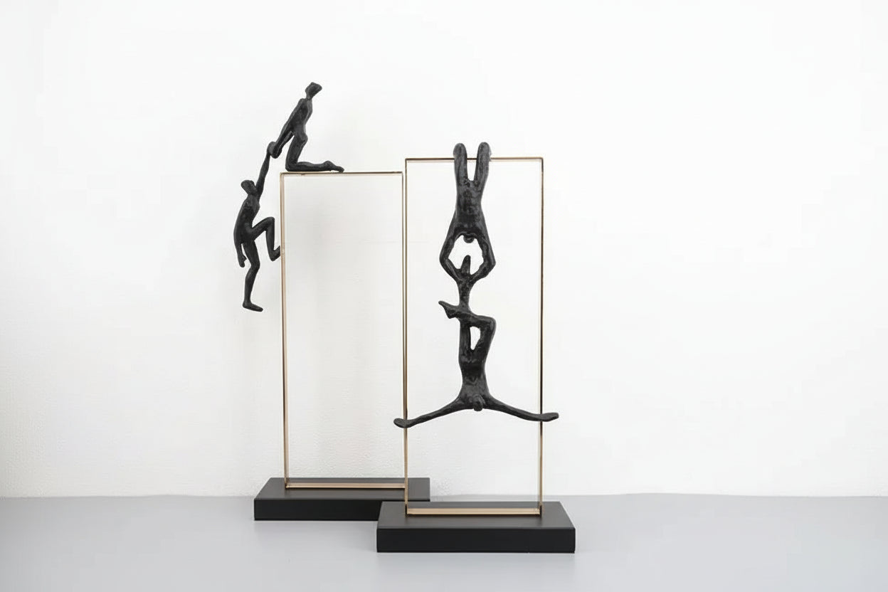 Abstract Climbing Figure - Modern Desk Statue, side view - House Of Avana