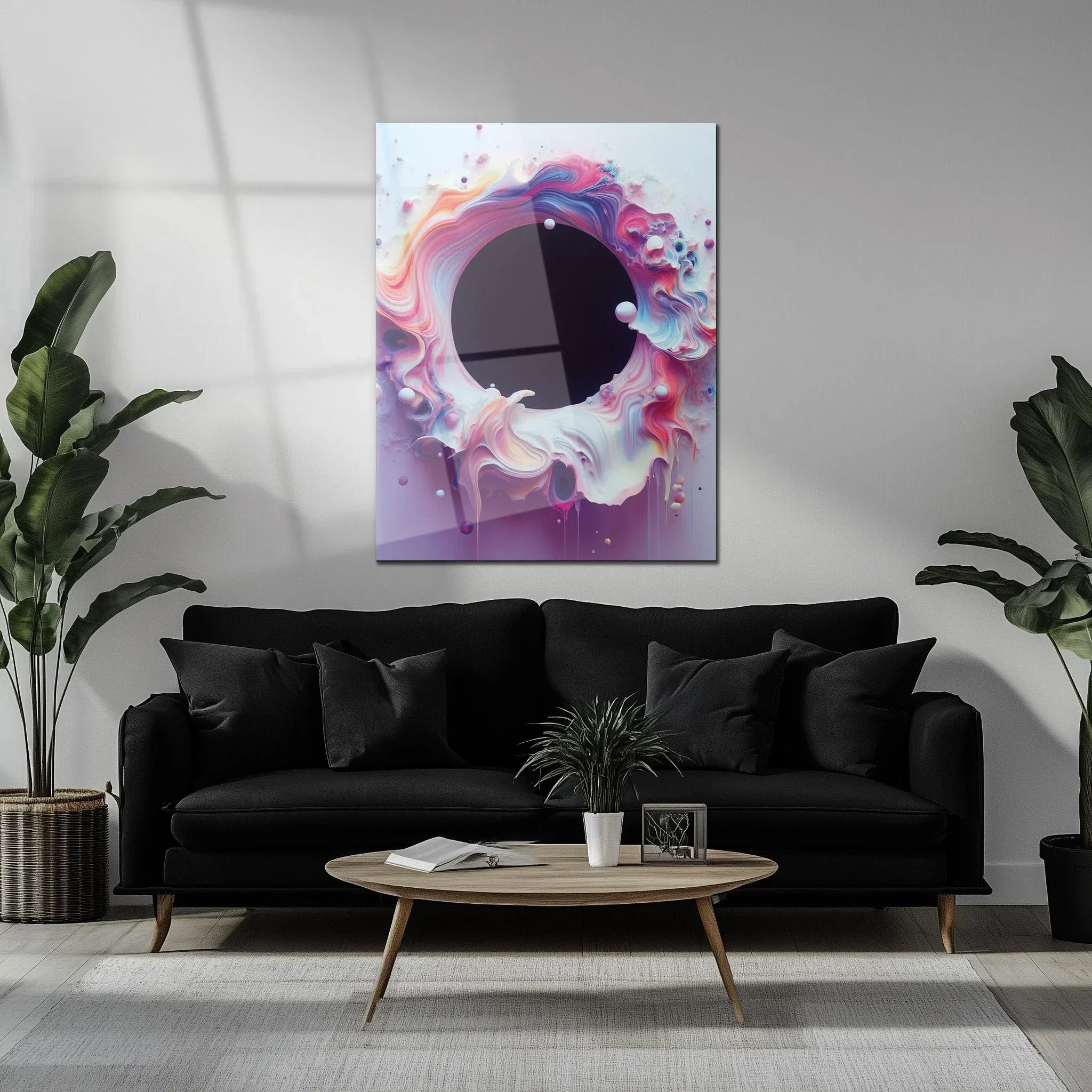 Abstract Colorful Void Swirl – Vibrant Uv Glass Wall Art with 3d Paint Effect-kafcd079, lifestyle image - House Of Avana