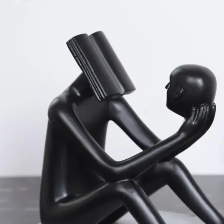 Abstract Desk Figure - Modern White Sculpture, back view - House Of Avana