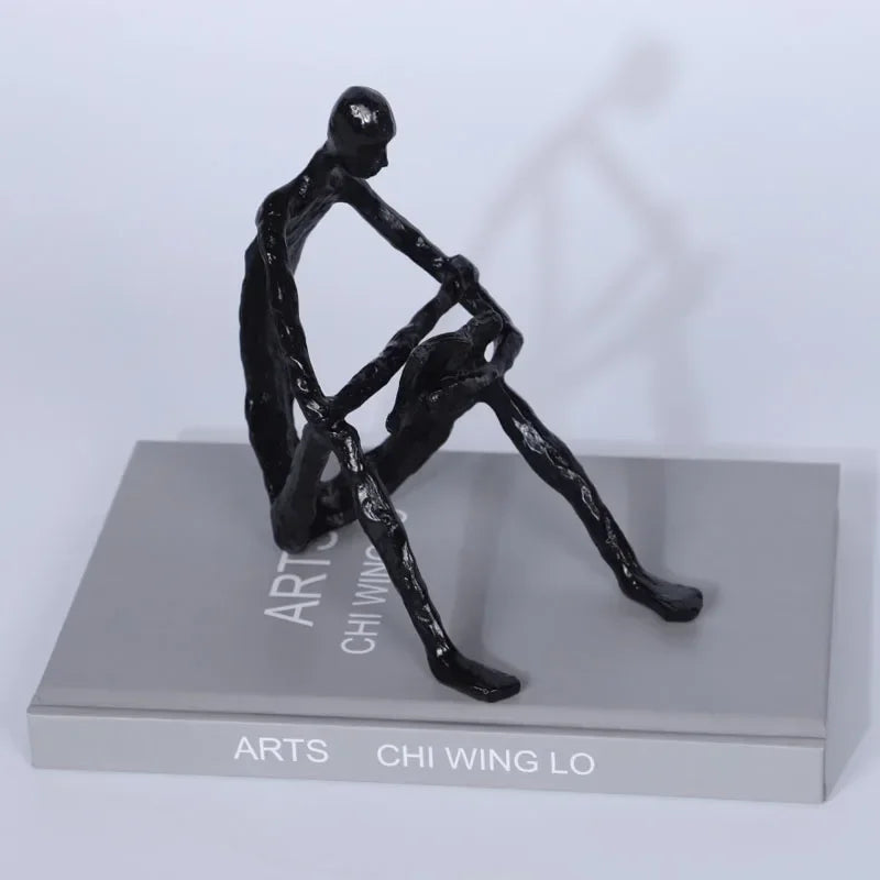 Abstract Figurine - Black Modern Cast Iron Reader, front view - House Of Avana