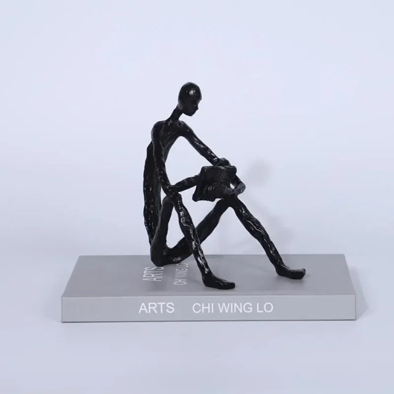 Abstract Figurine - Black Modern Cast Iron Reader, back view - House Of Avana
