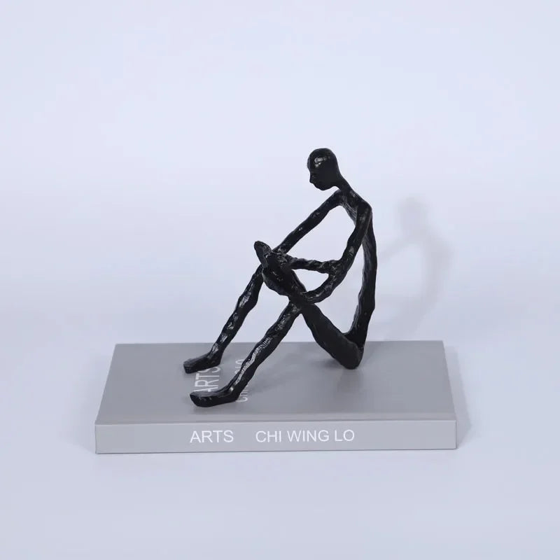 Abstract Figurine - Black Modern Cast Iron Reader, side view - House Of Avana