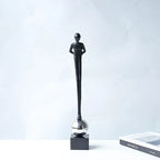 Abstract Figurine - Geometric Silver Sitting Sculpture, angled view - House Of Avana