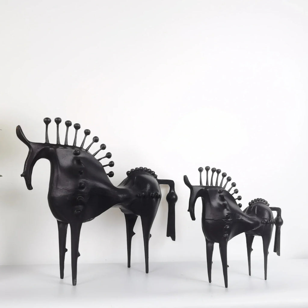 Abstract Horse Figurine - Modern Metallic Finish, angled view - House Of Avana