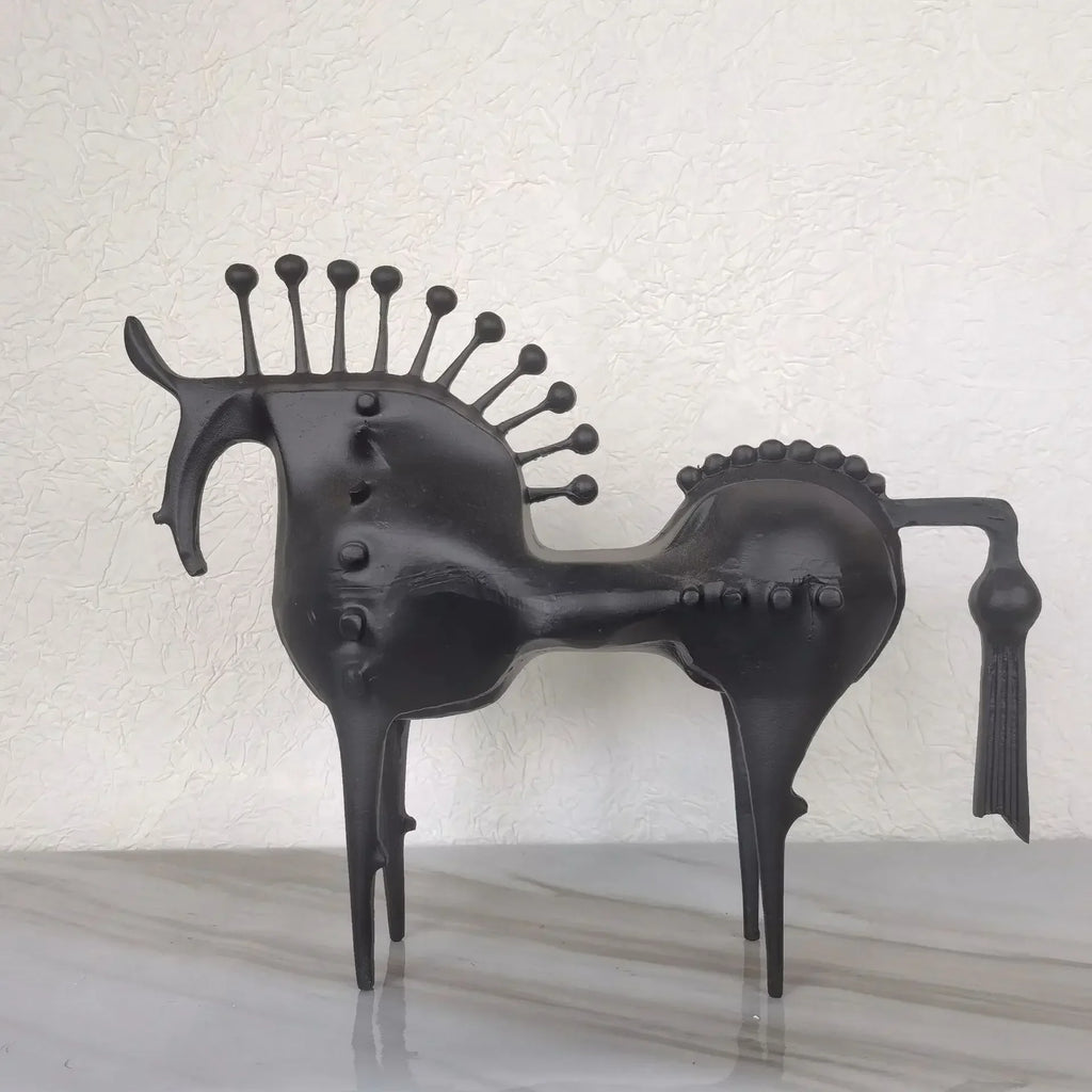 Abstract Horse Figurine - Modern Metallic Finish, front view - House Of Avana
