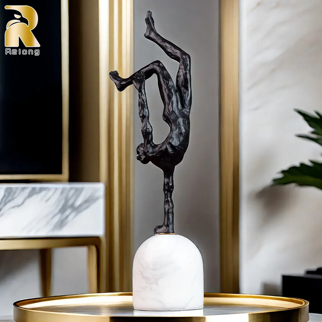 Abstract Metal Figurine Metal Handmade Crafts Sculpture with Marble Base Giacometti Modern Art Home... - House Of Avana