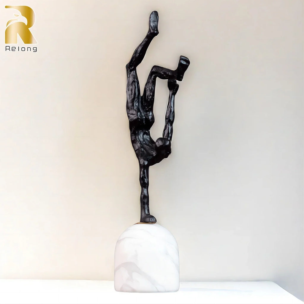 Abstract Metal Figurine Metal Handmade Crafts Sculpture with Marble Base Giacometti Modern Art Home... - House Of Avana