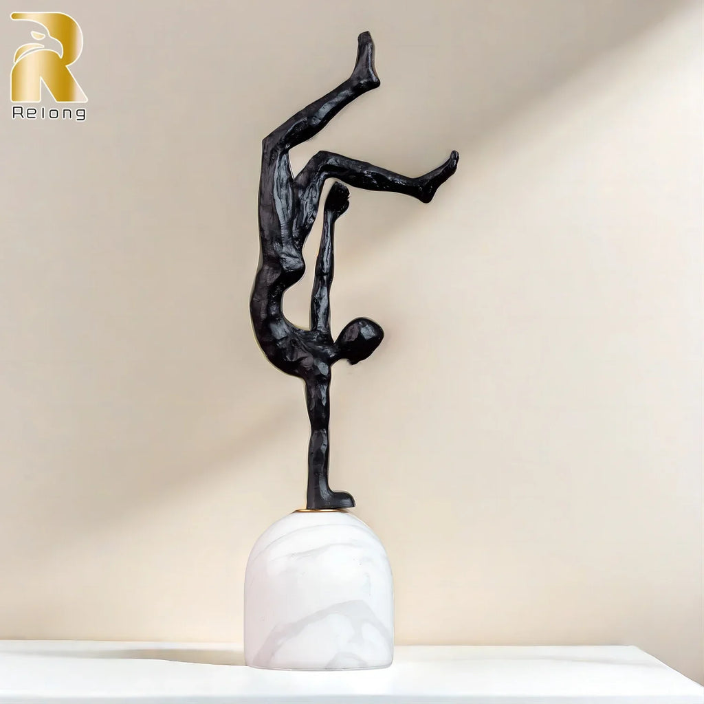 Abstract Metal Figurine Metal Handmade Crafts Sculpture with Marble Base Giacometti Modern Art Home... - House Of Avana