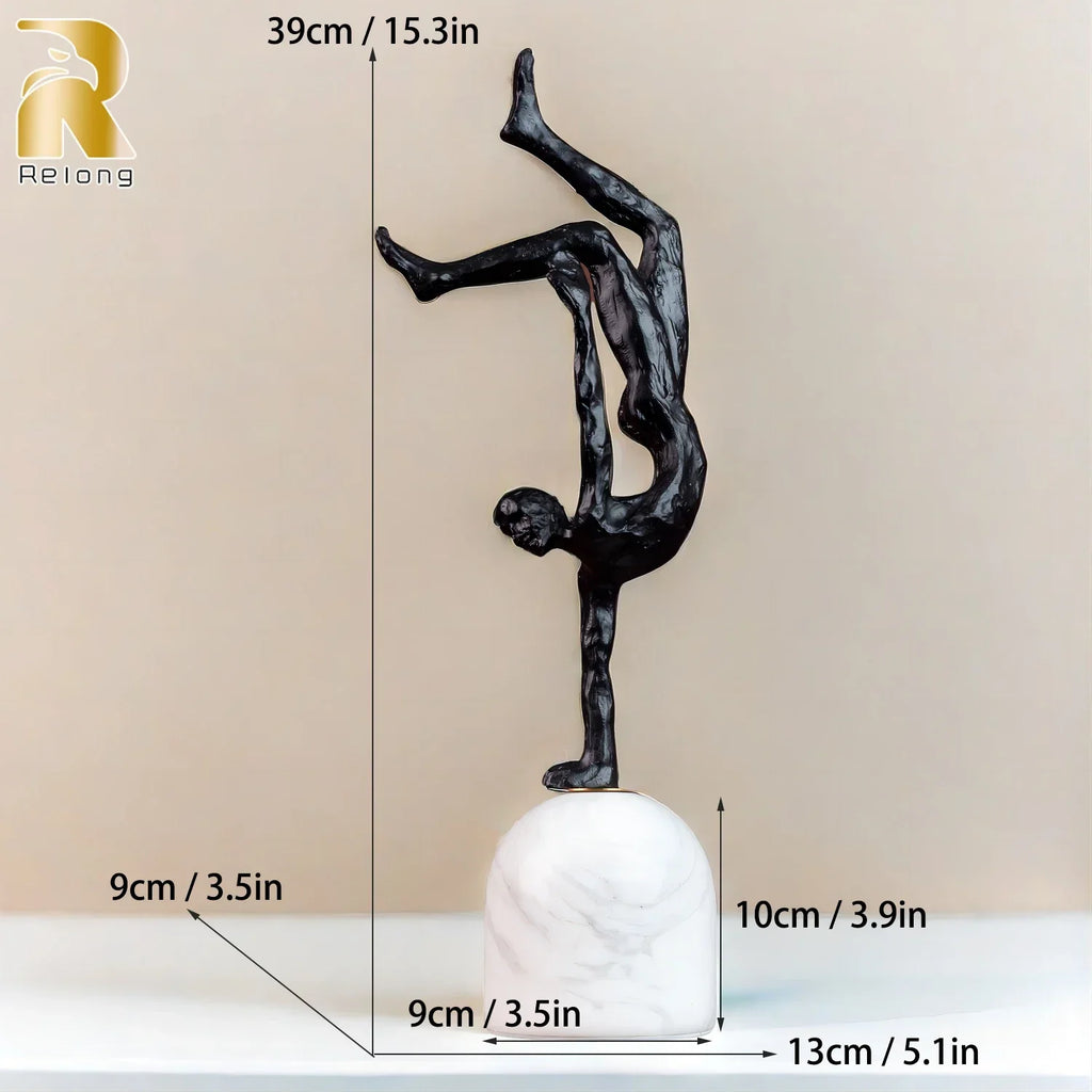 Abstract Metal Figurine Metal Handmade Crafts Sculpture with Marble Base Giacometti Modern Art Home... - House Of Avana