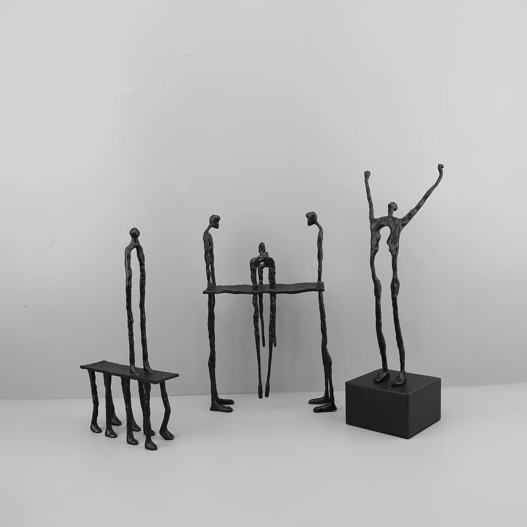 Cast Iron and Marble Abstract Human Figurine Statue Art Piece, Suitable for Living Room, Office,... - House Of Avana