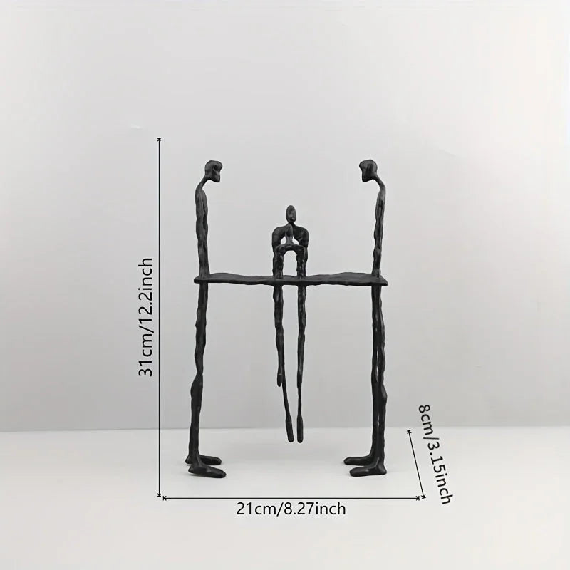 Cast Iron and Marble Abstract Human Figurine Statue Art Piece, Suitable for Living Room, Office,... - House Of Avana