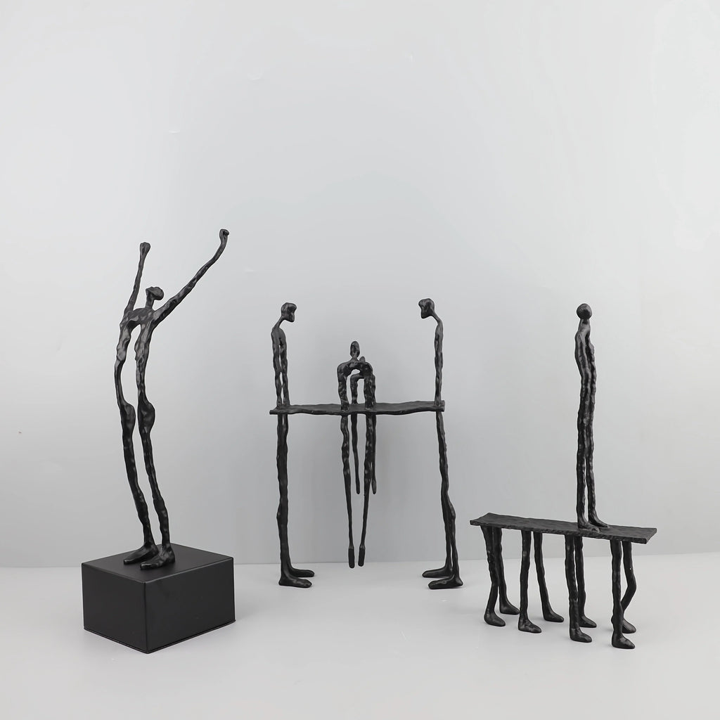 Cast Iron and Marble Abstract Human Figurine Statue Art Piece, Suitable for Living Room, Office,... - House Of Avana