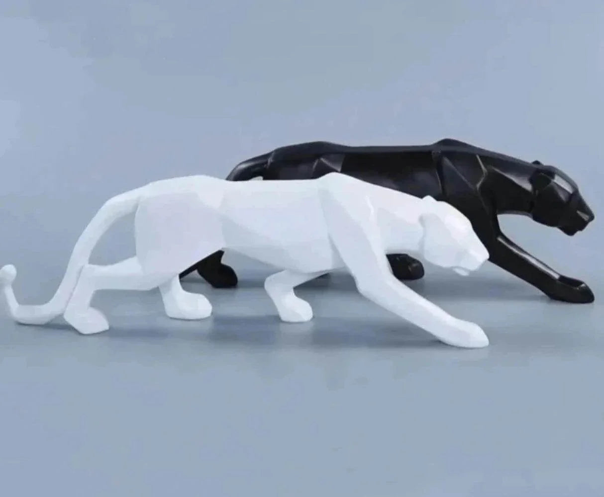 Abstract Panther Statue with Geometric Pattern, front view - House Of Avana