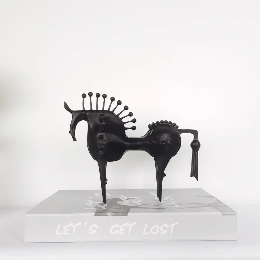 Abstract Horse Figurine - Modern Metallic Finish, texture detail - House Of Avana