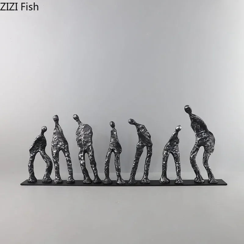Seven People Black Cast Iron Figures Sculpture Desk Decoration Crafts Ornaments Abstract Characters Statue Room Aesthetic Decor - House Of Avana