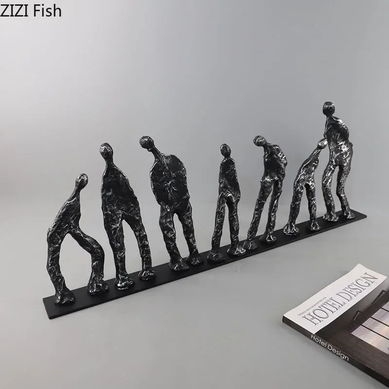 Seven People Black Cast Iron Figures Sculpture Desk Decoration Crafts Ornaments Abstract Characters Statue Room Aesthetic Decor - House Of Avana