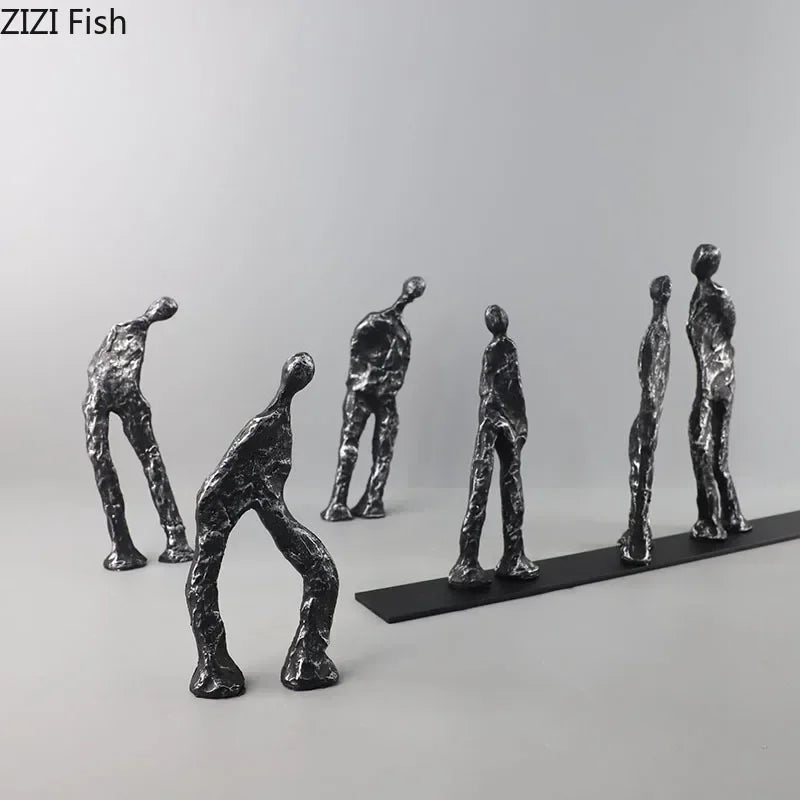 Seven People Black Cast Iron Figures Sculpture Desk Decoration Crafts Ornaments Abstract Characters Statue Room Aesthetic Decor - House Of Avana