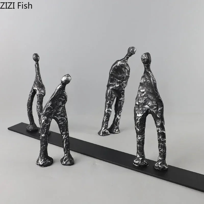 Seven People Black Cast Iron Figures Sculpture Desk Decoration Crafts Ornaments Abstract Characters Statue Room Aesthetic Decor - House Of Avana