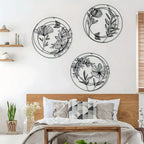 Black metal abstract flower decorations, round hanging design - House of Avana