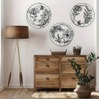 Black metal abstract flower decorations, round hanging design - House of Avana