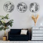 Black metal abstract flower decorations, round hanging design - House of Avana