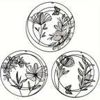 Black metal abstract flower decorations, round hanging design - House of Avana