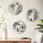 Black metal abstract flower decorations, round hanging design - House of Avana
